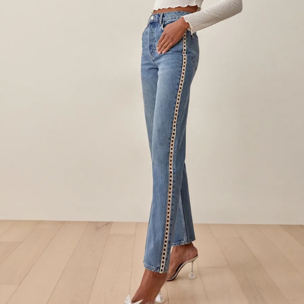 Reformation Crystal High Rise Straight Jeans Size 28